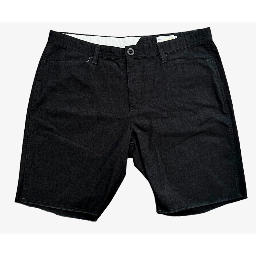 Volcom Mens Black Denim Shorts Size 40 Casual‎ Cutoff Hem Utility Style